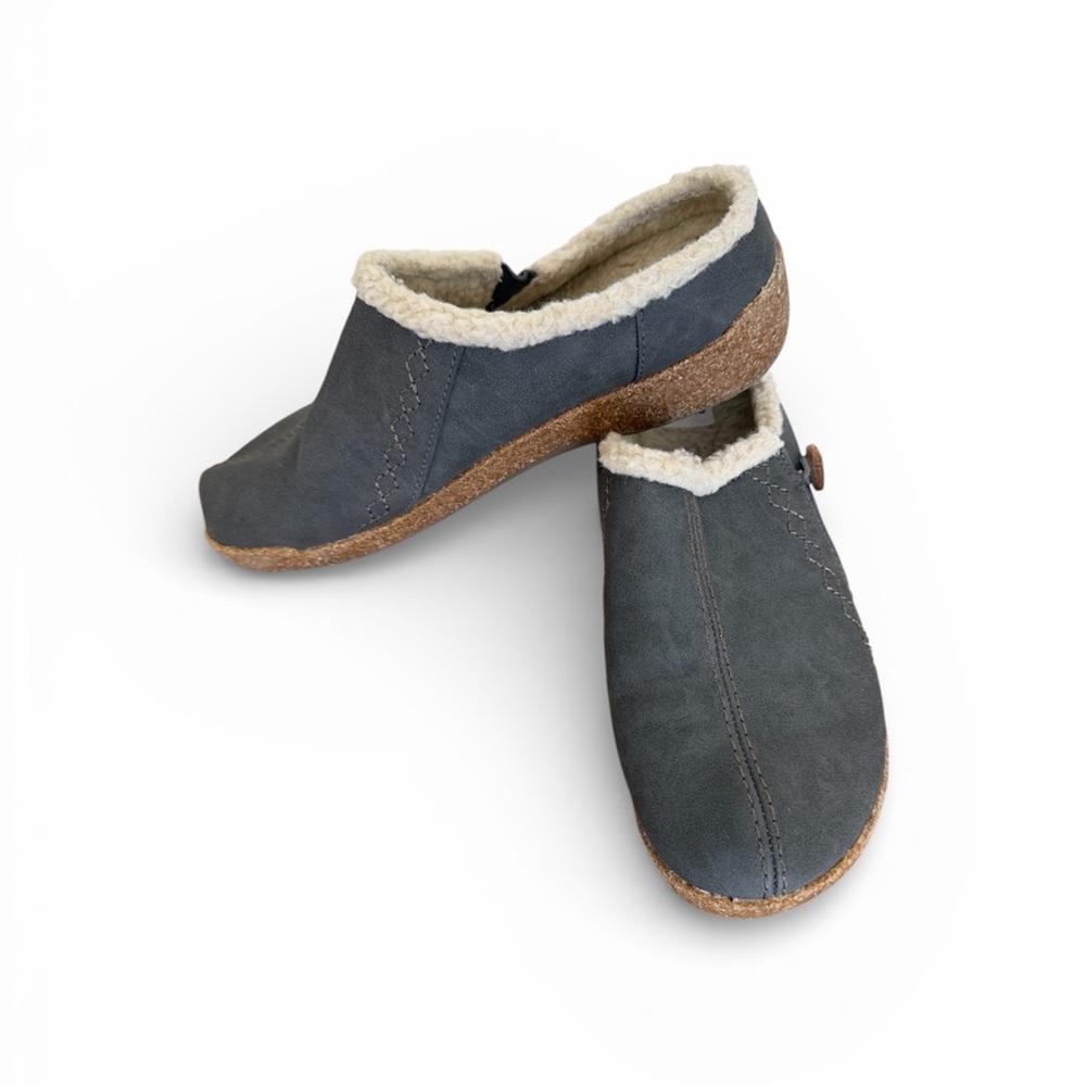 Earth Origins Johanna slip-on clogs gray suede faux fur trim‎ 7.5 Gorpcore